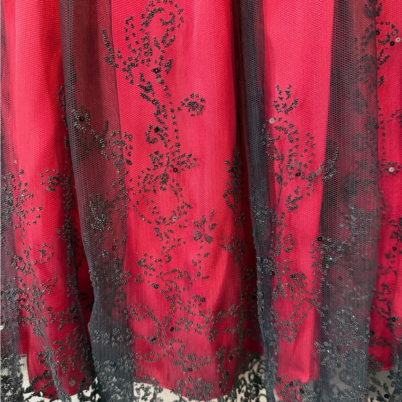 Metaphor Red and Black Embellished Satin Dress, Size 10 - Picture 5 of 7